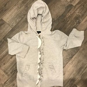 Aqua zip up hoodie with 3/4 sleeves and ruffle